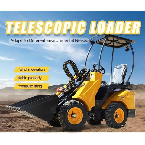 Badass Heavy Duty Telehandler Forklift With 4WD Drive System For High Reach Telescopic Lifting Over Rough Terrain At Construction Jobsites For Contractors, side angle view with loader and hydraulic lifting.