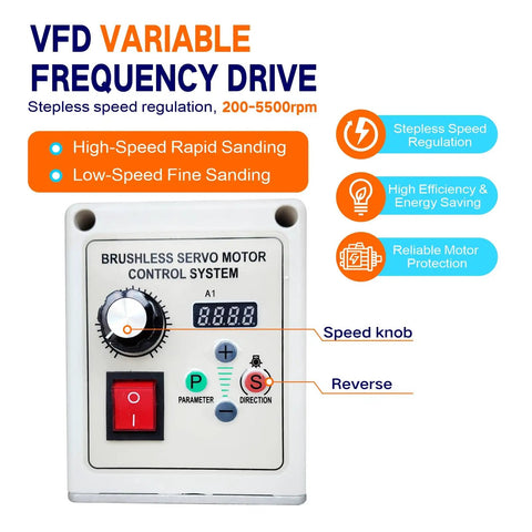 VFD Variable Frequency Drive control panel with speed knob for 750W Variable Speed Belt Grinder Sander with VFD Control.