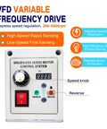 VFD Variable Frequency Drive panel for Game Changer 550W Variable Speed Belt Sander with speed regulation features.