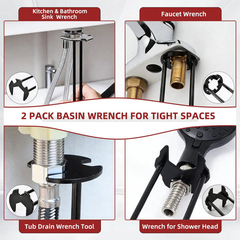 Tight Space Plumbing Tool Set With Basin Wrench And 8 In 1 Faucet Wrench Four Jaw Hex Wrenches for tight spaces in use