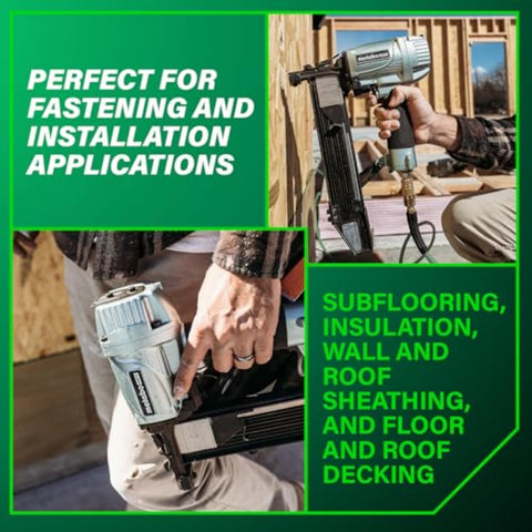 Person using Half Inch Crown Stapler For Insulation Sheathing And Subfloor Install 16 Gauge Nailer with Fast Cylinder Valve