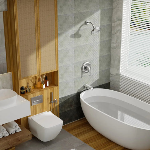 Bathroom with Tub And Shower Faucet Set With Rain Shower Head Chrome Tub Spout Single Handle Trim Kit Valve Included High Pressure Rain Shower For A No Brainer Bath Upgrade