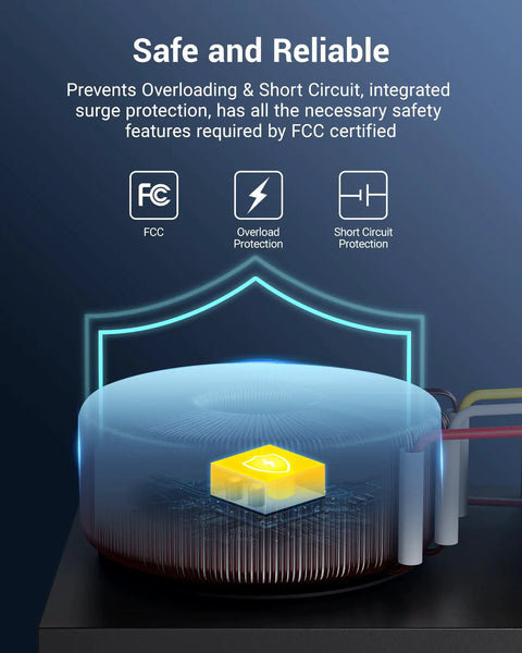 Smart Low Voltage Landscape Transformer with Schedule and Timer, featuring overload and short circuit protection, FCC certified.