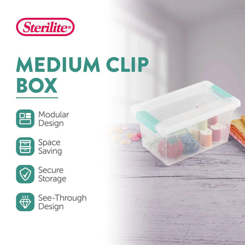Sixteen Pack Clip Boxes Stackable Clear Plastic Storage Bins With Latching Lids For Crafts Supplies Home Office Classroom And Workshop Organization Medium Containers with craft items inside.
