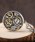 Vintage Style Compass Gear Pendant For Men Made From Real 925 Sterling Silver With Rustic Finish Unique Birthday Gift Piece That Looks Totally Awesome On Any Chain, close-up of mechanical gears design.