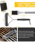 34 Piece Grill Accessory Set With Heavy Duty Stainless Steel Tools Built In Thermometer Grill Mats And Hanging Loops For Easy Storage Dope Backyard BBQ Gear For Men And Women Durable Dishwasher Safe Outdoor Cooking Kit, featuring two different grill brushes on a grill surface