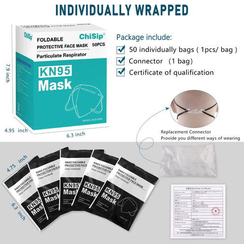 Kn95 Face Masks 50 Pack Individually Wrapped Five Layer Protective Respirators For Adults Men Women Indoor Outdoor Use Black