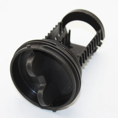Genuine OEM Drain Pump Filter Replacement 383EER2001A For Washing Machines, black plastic lint trap, front view