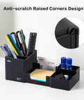 Desk Organizer With Pencil Holder And Sticky Note Tray Plastic Desktop Caddy For Office Supplies Six Compartments Black Finish