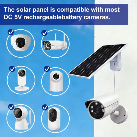 Eco Friendly 3W 5V Monocrystalline Solar Panel With Type C Interface, IP66 Waterproof Outdoor Charger displayed with cameras