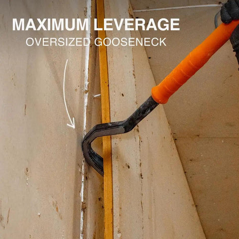 36 Inch Gooseneck Wrecking Bar With Nail Puller Heavy Duty Forged Carbon Steel Pry Bar for Demolition showcasing maximum leverage.