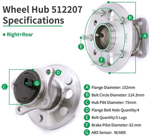 Rear Right Wheel Hub Bearing Assembly For 2002 To 2011 Toyota Camry ABS Models And 2005 To 2012 Avalon ABS Models close-up