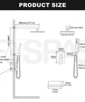 Technical drawing of Wall Mounted Shower System With 10 Setting High Pressure Handheld Shower Head And 10 Inch Rain Shower Head Balance Valve And Trim Kit Polished Chrome Spa Like Shower Experience With Easy Adjustable Settings, showing dimensions and measurements.