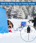 Ice fishing setup with Ice Anchor Drill Adapter Kit and shelter, featuring pro grade heavy duty ice shanty anchors for easy setup.