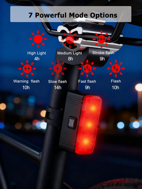 All In One Bike Light Set With 130dB Horn USB C Rechargeable Front Headlight And Red Taillight IPX5 Waterproof For Mountain Road Electric Bikes And Scooters Great For Adults And Kids