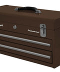 Industrial 20 Inch 2 Drawer Friction Toolbox In Brown Winkle Powder Coat Finish Portable Built To Last Tool Chest With High Security Tubular Locking System, front view
