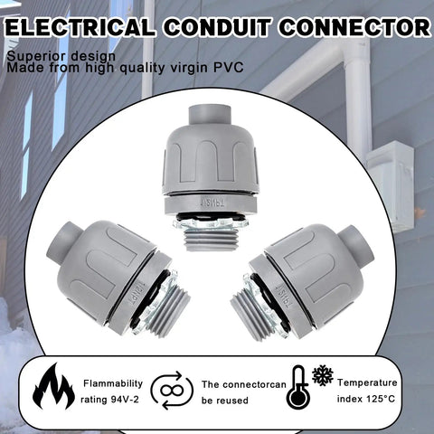 Rock Solid Heavy Duty 1/2 Inch Liquid Tight Connector Fitting Set showing gray PVC electrical conduit connectors for durable installation.