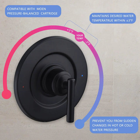 No Fuss Easy Install Posi Temp Valve Trim Kit Replacement Matte Black Finish With Durable Metal Construction and Temperature Indicator