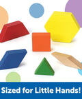 Colorful shapes from the Wooden Pattern Blocks Set For Kids And Classrooms, ideal for early math learning.