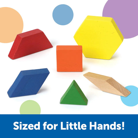 Colorful shapes from the Wooden Pattern Blocks Set For Kids And Classrooms, ideal for early math learning.