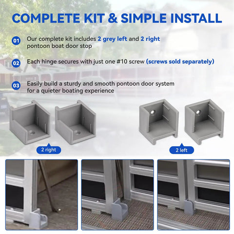 Two Pair Left And Right Pontoon Door Stop Kit With Anti Rattle Design Heavy Duty Gate Stopper For One And A Quarter Inch Square Tubing No Welding Required Replacement Pontoon Boat Parts Door Holder Gray in installation guide.