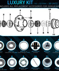 Diagram and parts of 4 Bolt Trailer Hub Kit For 2000 Lb Axles, Preinstalled And Lubricated, Fits 1 In Spindle With 1.25 In ID Grease Seal.