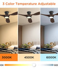Pretty Sweet 52 Inch Ceiling Fan With Bright Led Lights And Wireless Remote Control featuring 3 color temperature settings in bedroom.