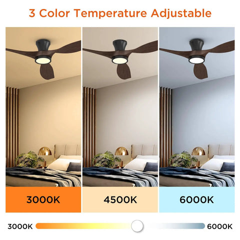 Pretty Sweet 52 Inch Ceiling Fan With Bright Led Lights And Wireless Remote Control featuring 3 color temperature settings in bedroom.