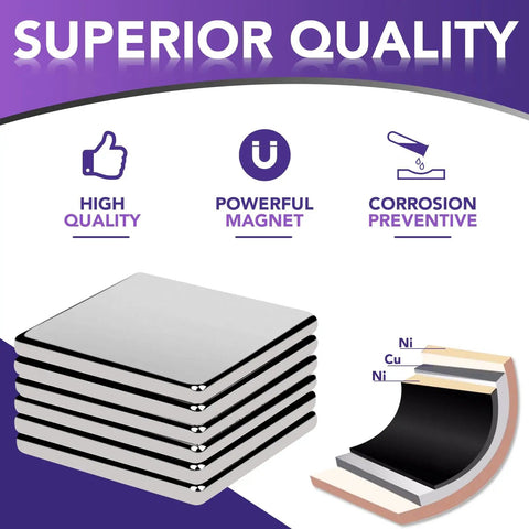 Ultra Strong Neodymium Square Magnets Pack Of 6 1.16 Inch Square By 1/8 Inch Thick Rare Earth Fridge Magnets, NiCuNi coated