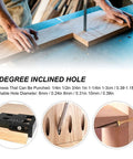 Top Notch Woodworking Punch Locator For 15 Degree Inclined Holes With Precision Joint Angle Positioner and Full Aluminum Alloy Carpentry Kit in use on wood.