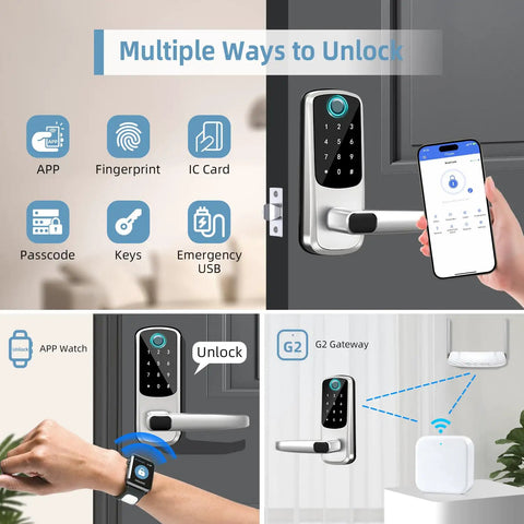 Slick Biometric Fingerprint Smart Lock With Handle Set For Front Door Hella Secure Keyless Entry Deadbolt Zero Hassle Setup With App Control Auto Lock And Satin Nickel Finish