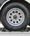 Heavy Duty Rubber Wheel Chock Set 4x4x8 With 36 Inch Nylon Rope Built Tough For Trucks Utility Vehicles And Ground Support Equipment Rust Proof And Chemical Resistant Reflective Tape For Safer Parking And Easy Carry used on vehicle wheel