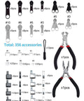 All-In-One 368-Piece Zipper Repair Kit with sliders, pulls, and 2 installation pliers for fixing zippers on various items.