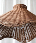 YUJIDAO 19.7 Inch Rattan Chandelier, Boho Pendant Lighting, Hand-Woven Light Fixture view of woven shade detail.