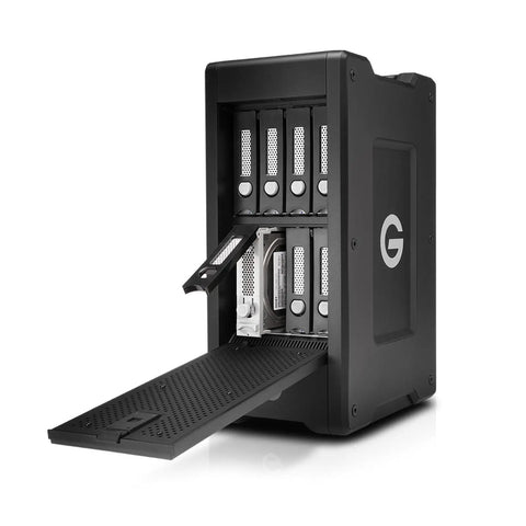 Kickass 48TB 8 Bay Thunderbolt 2 External Drive Rack with removable bay, steel casing for portable video editing.
