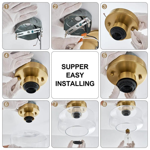 Installation steps for Modern Gold Brass Finish Ceiling Light Fixture Semi Flush Mount With 8.66 Inch Clear Glass Shade