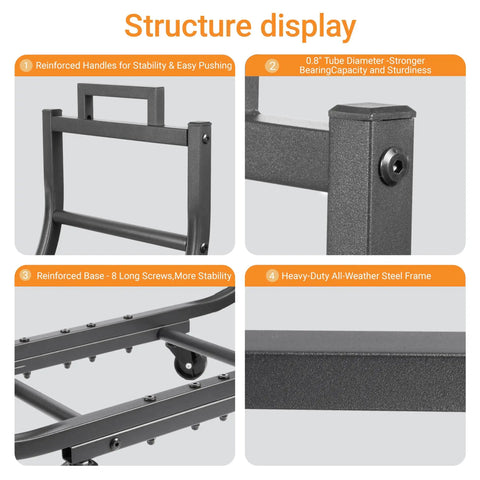 Heavy Duty Outdoor Firewood Rack 32 Inch Log Holder With Rustproof Tubular Steel Construction structure display details