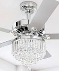 Crystal Chandelier Ceiling Fan With Remote 52 Inch Chrome Finish Quiet Three Speed Motor Reversible Blade Design Dual Sided Blades Timer Function Balance Kit Indoor Light Fixture displayed in a room.