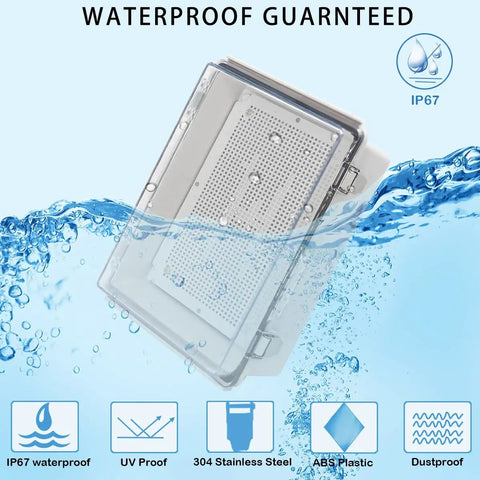 IP67 Waterproof Junction Box With Clear Hinged Cover And Stainless Steel Latch, Durable Plastic Enclosure, water immersion view