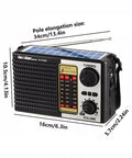 Solar Portable FM AM SW Radio Bluetooth Speaker MP3 Player With Rechargeable Battery LED Flashlight All In One Dual Speakers