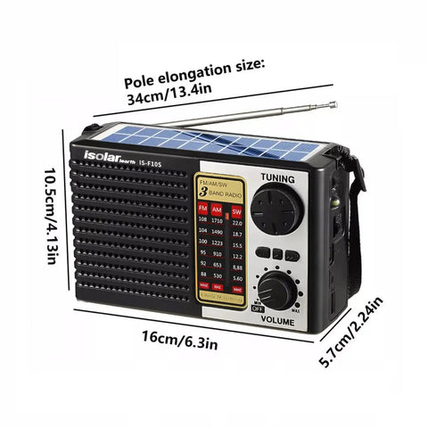 Solar Portable FM AM SW Radio Bluetooth Speaker MP3 Player With Rechargeable Battery LED Flashlight All In One Dual Speakers