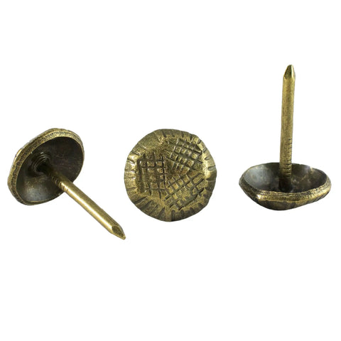 Top Shelf Antique Brass Upholstery Tacks, Hammered Furniture Nails For Couch Repair, 7 16 Inch, 100 Piece Bulk Box, Heavy duty fasteners with unique dome heads.