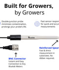 PH Probe Replacement Electrode For Water And Soil Plug And Play Easy Calibration shown with BNC connector and reinforced spear tip