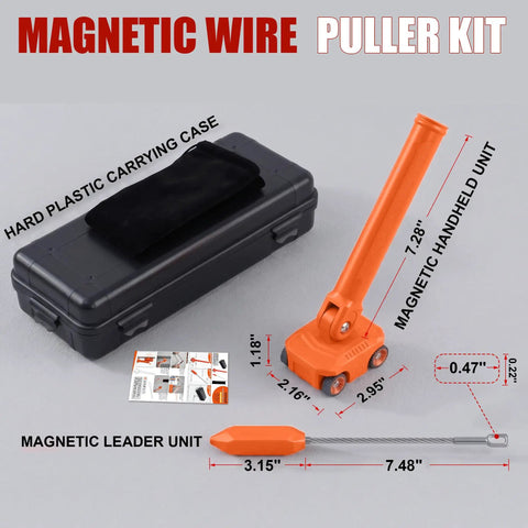 Pro Level Magnetic Wire Puller With Stainless Steel Leader And 180 Degree Pivot Grip For No Sweat Drywall Cable Fishing In Tight Wall Spaces Comes With Heavy Duty Storage Case