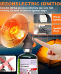 8500 BTU Portable Propane Heater For Outdoor Camping With Piezo Ignition highlighting ignition features