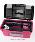 Open pink tool box from Three Piece Stackable Tool Box Set With Top Compartments And Removable Trays for crafts.