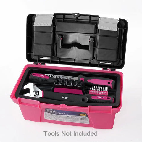 Open pink tool box from Three Piece Stackable Tool Box Set With Top Compartments And Removable Trays for crafts.