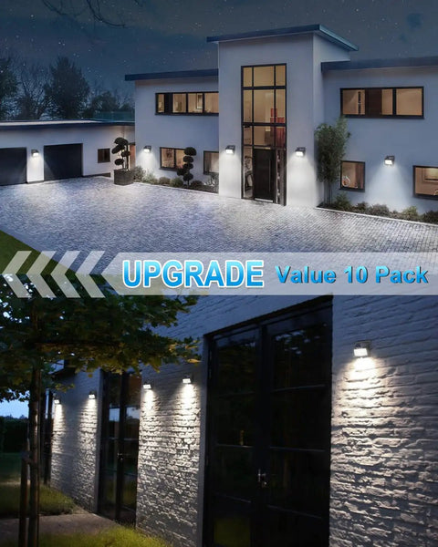 House at night with 10 Pack Solar Motion Security Lights Outdoors With 3 Lighting Modes Ultra Bright Wireless Wall Lights
