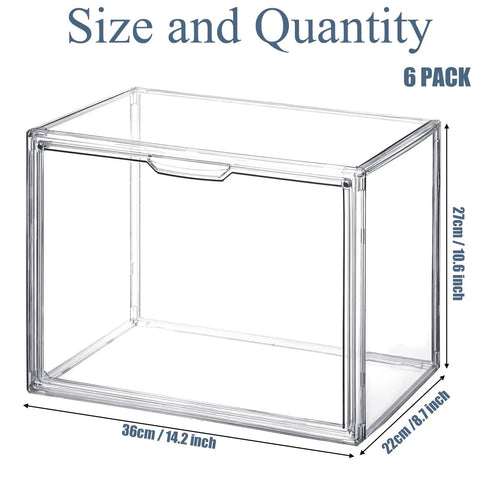 Six Pack Large Clear Acrylic Display Cases With Magnetic Front Door, Stackable Purse Storage Boxes for Handbags and Accessories