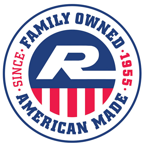 Round badge logo with 'Family Owned American Made' text and an 'R' design, featuring red, white, and blue colors.